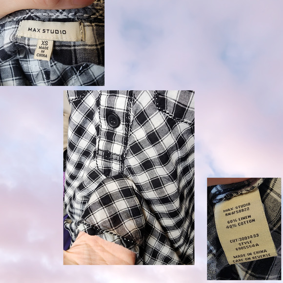 Max Studio Black White Check Plaid Grunge Coquette Whimsi Button Up Tank Dress - Picture 6 of 6